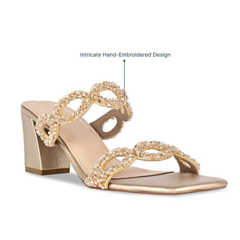 Embellished PU Party Block Sandals