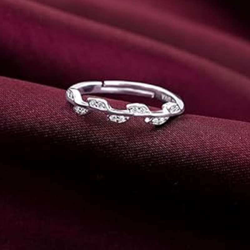 Silver Zircon Vine Shine Ring, Adjustable Ring