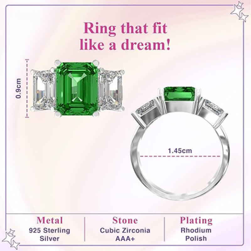 Green Crystal I Ring for Women | Womens Aesthetic & Stylish Silver Ring